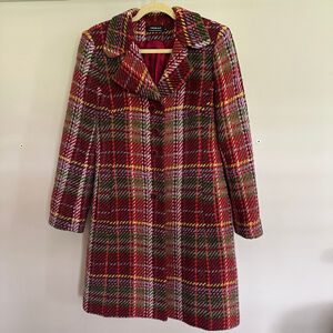 Tribal Plaid Women’s Wool Blend Single Breasted Coat Red/Green Bulgaria Made- 8